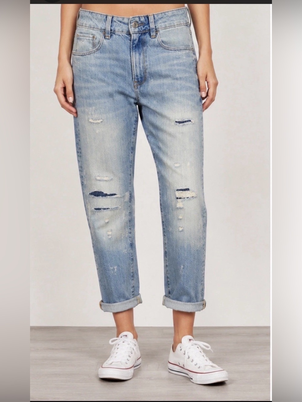 G-Star RAW 3301 Mid Boyfriend Jeans Distressed Light Wash Denim W26 L30.